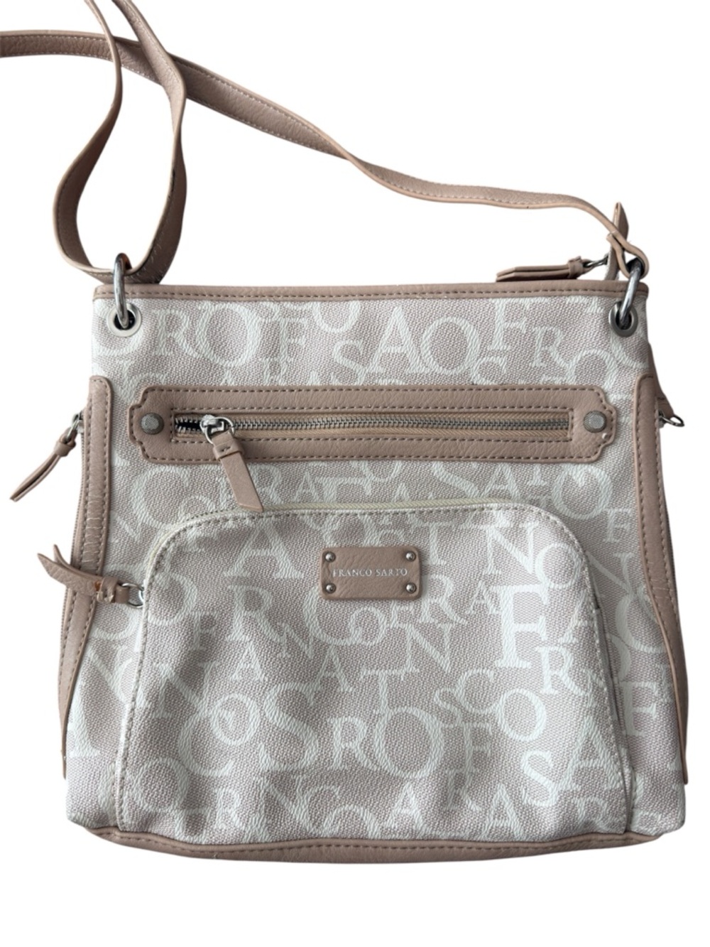 Neutral Monogram Crossbody Bag Multi Zip Beige Taupe Handbag Multi Compartment - Picture 13 of 16